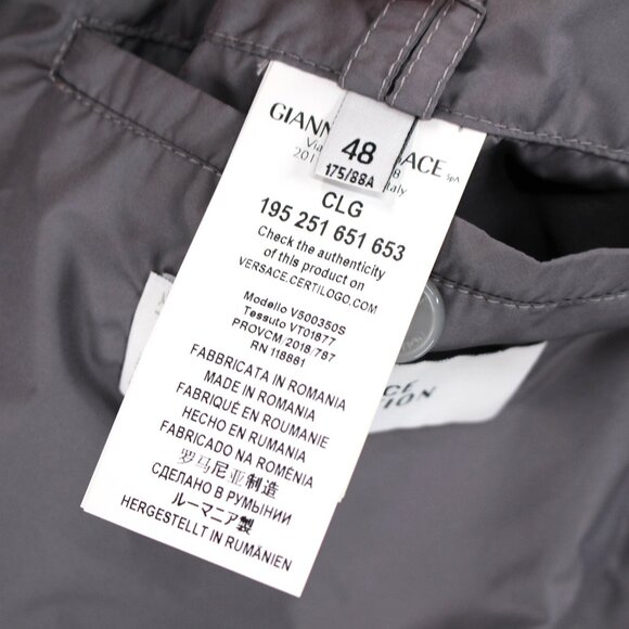 Versace Grey Zip Up Lightweight WindbreakerJacket 48 Polyester Bomber Logo Coat - Picture 7 of 7
